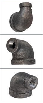 Supply Giant CNSM1002 1" x 1/2" Reducing Malleable Iron Elbow for High Pressures with Female Thread Fittings and Black Finish