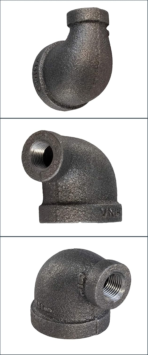 Supply Giant CNSM1002 1" x 1/2" Reducing Malleable Iron Elbow for High Pressures with Female Thread Fittings and Black Finish