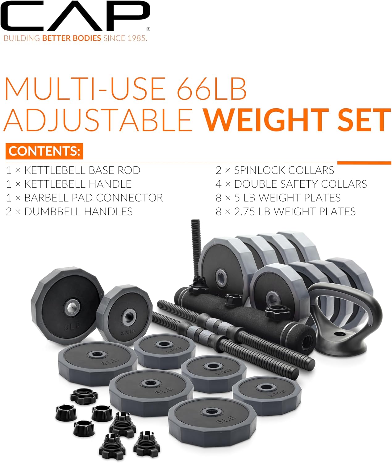 Multi-Use Adjustable Weight Set - Versatile Dumbbell, Barbell & Kettlebell for Full-Body Workouts | 45lb and 66lb