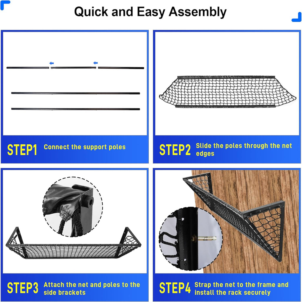 Upgraded Hay Feeder for Goats with Net, 63Inch Long Wall Hay Rack with 50Gallon Large Capacity, Blanket Hay Holder