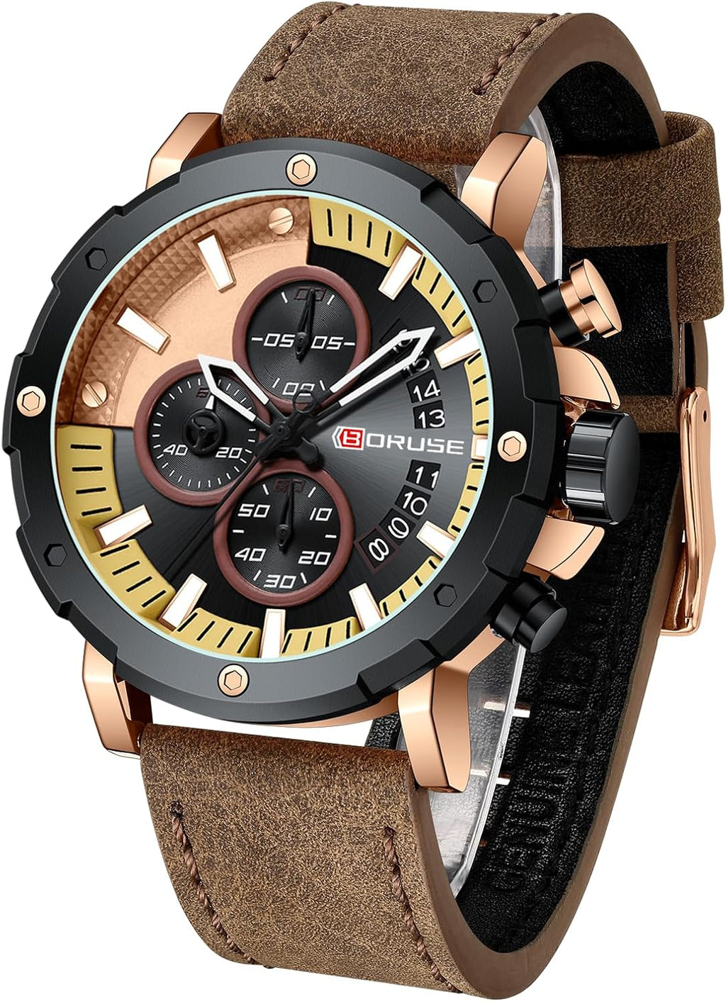 Mens Watches Luxury Chronograph Classic Waterproof Watch Large Face Analog Luminous Fashion Leather Analog Quartz