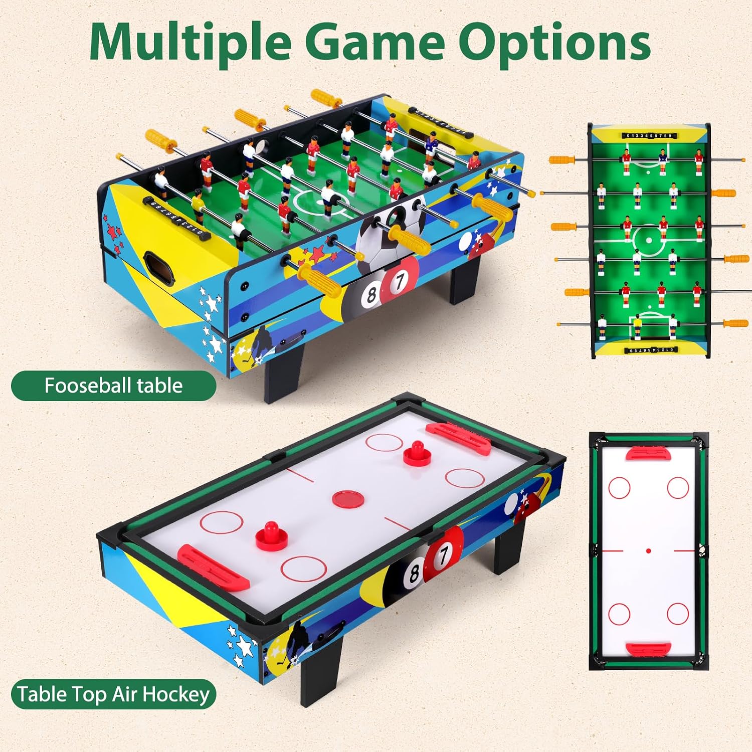 4-in-1 Multi Game Table with Air Hockey, Foosball, Pool and Ping Pong | Combo Game Table with Stackable Design for