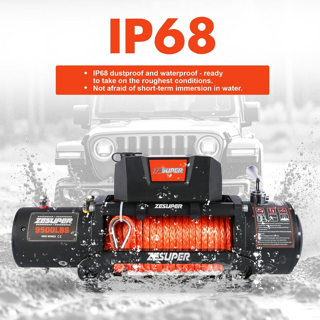 9500 lb Electric Winch 12V Waterproof IP68 Heavy Duty Trailer Winch
