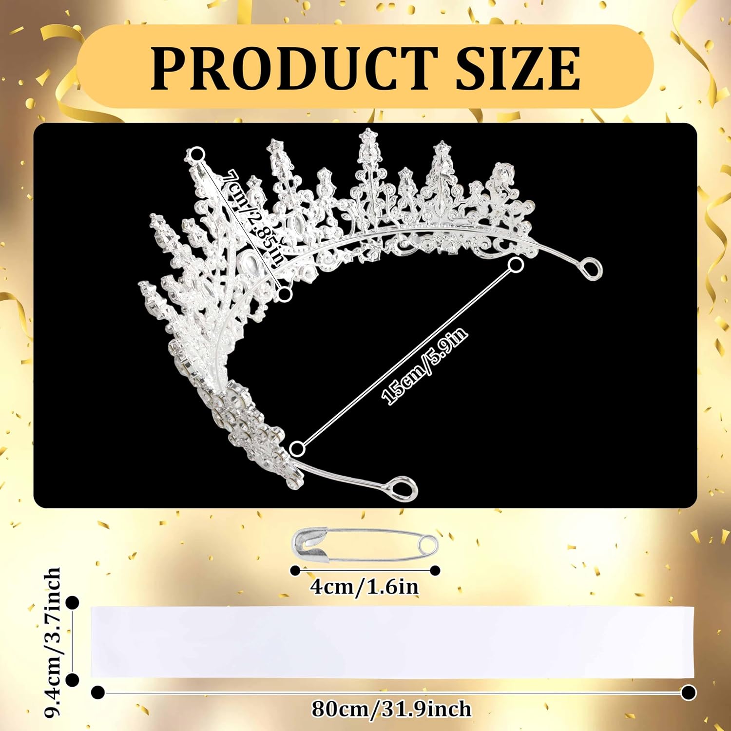 Blank Custom Sash & Crown Tiara for Women, White DIY Sash and Silver Crown Sparkly Rhinestone Tiara for Women Girls