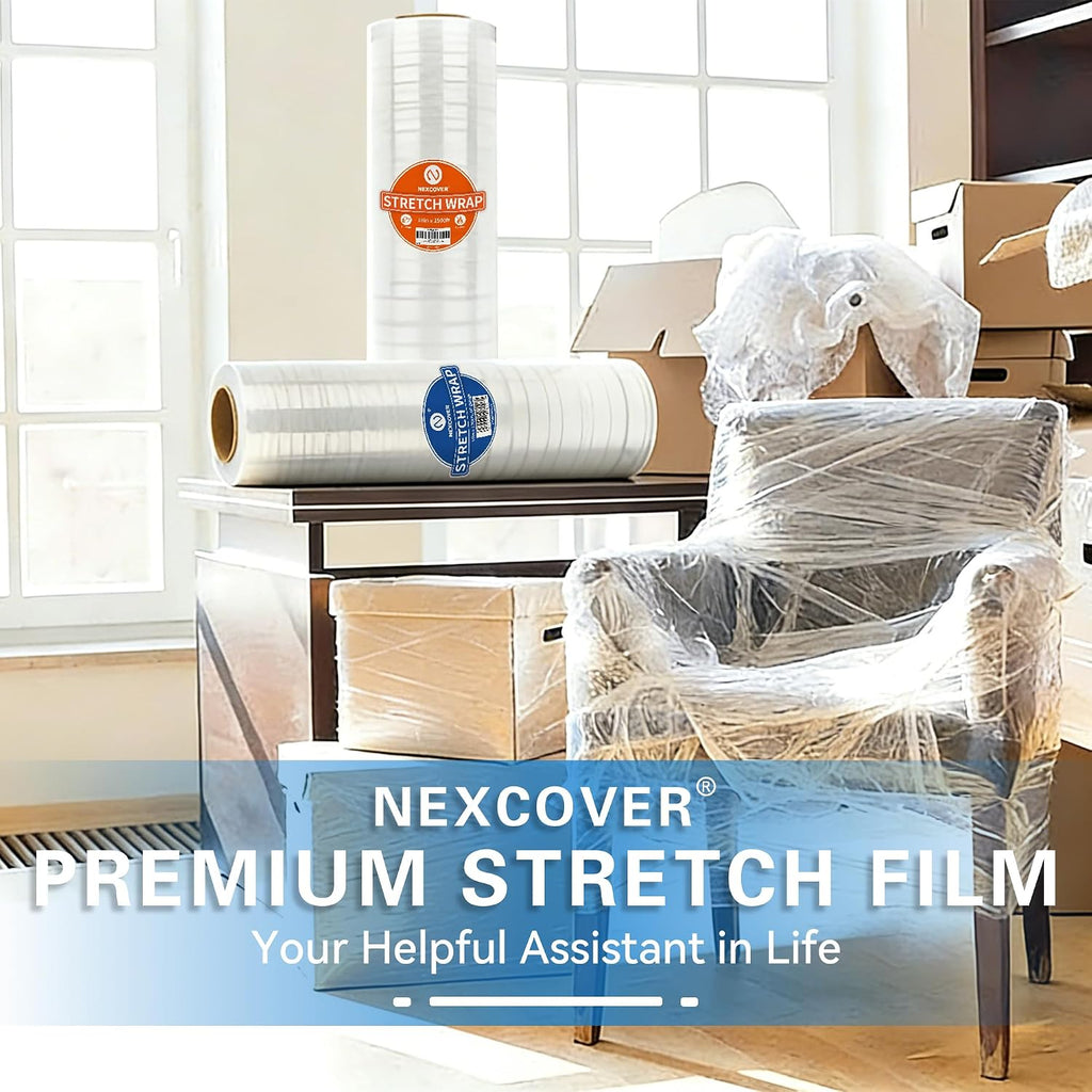 18 Inch Stretch Wrap - 1200 Feet | 60 Gauge, 2 Roll Clear Plastic Self-adhering Stretch Wrap Film for Pallet Wrap