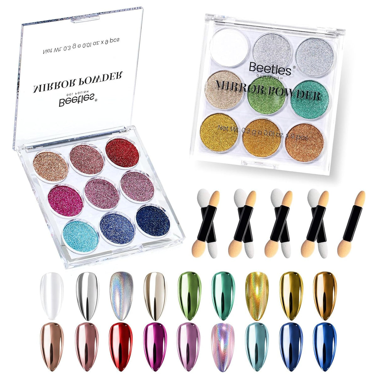 Beetles 18 Colors Chrome Nail Powder Palette Solid Chrome Powder for Nails