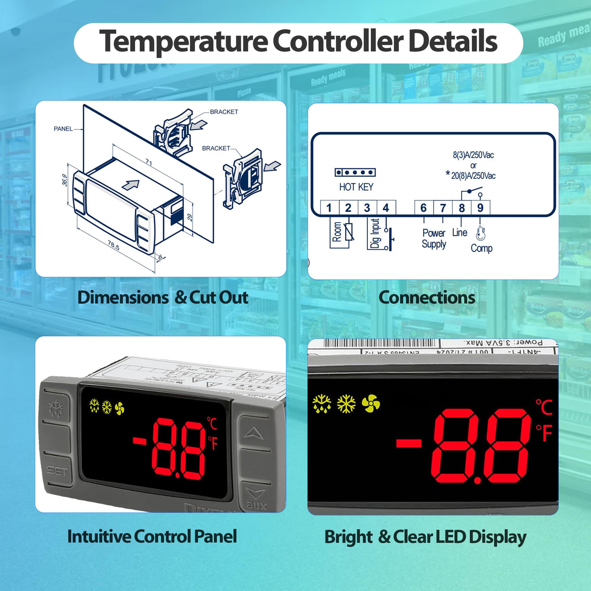 XR02CX-4N1F1 Temperature Controller Compatible with Dixell, 120V