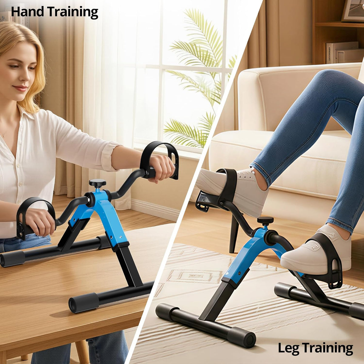 RYGEO Pedal Exerciser Under Desk Bike for Arms and Legs Workout, Lightweight & Foldable Mini Exercise Bike for Sedentary Officer & Seniors