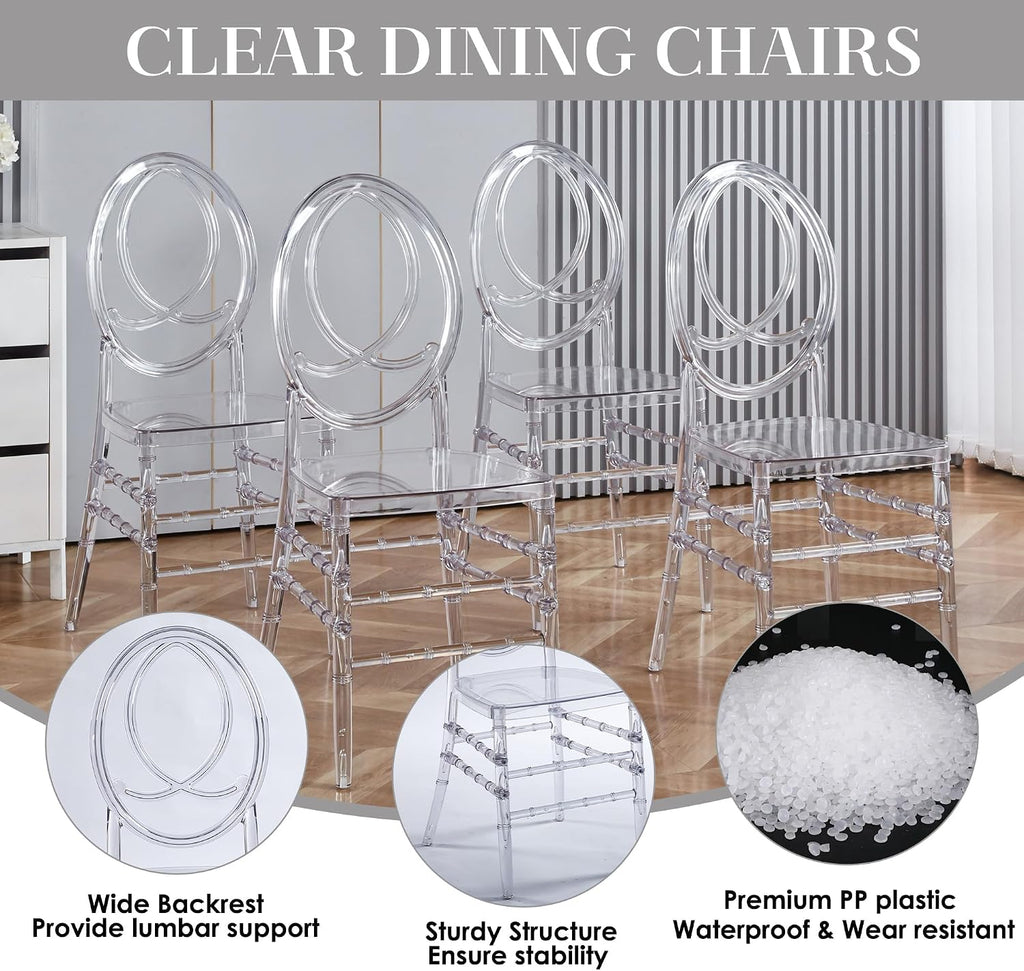 Clear Acrylic Chiavari Chairs, Modern Dining Chairs Set of 24, Accent Event Ghost Chairs for Wedding Party Event