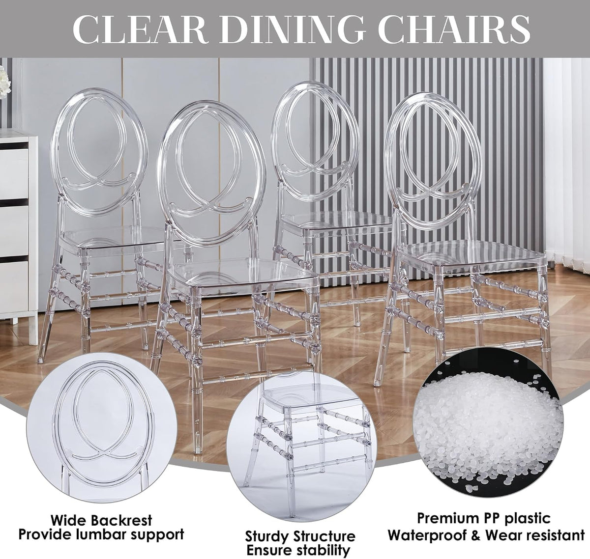 Clear Acrylic Chiavari Chairs, Modern Dining Chairs Set of 24, Accent Event Ghost Chairs for Wedding Party Event