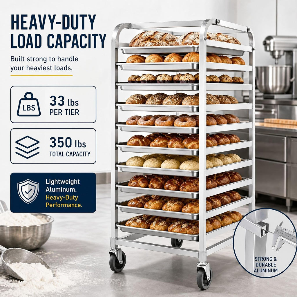 38" 10-Tier Bread Rack Cart Fits Full & Half Sheet Pans
