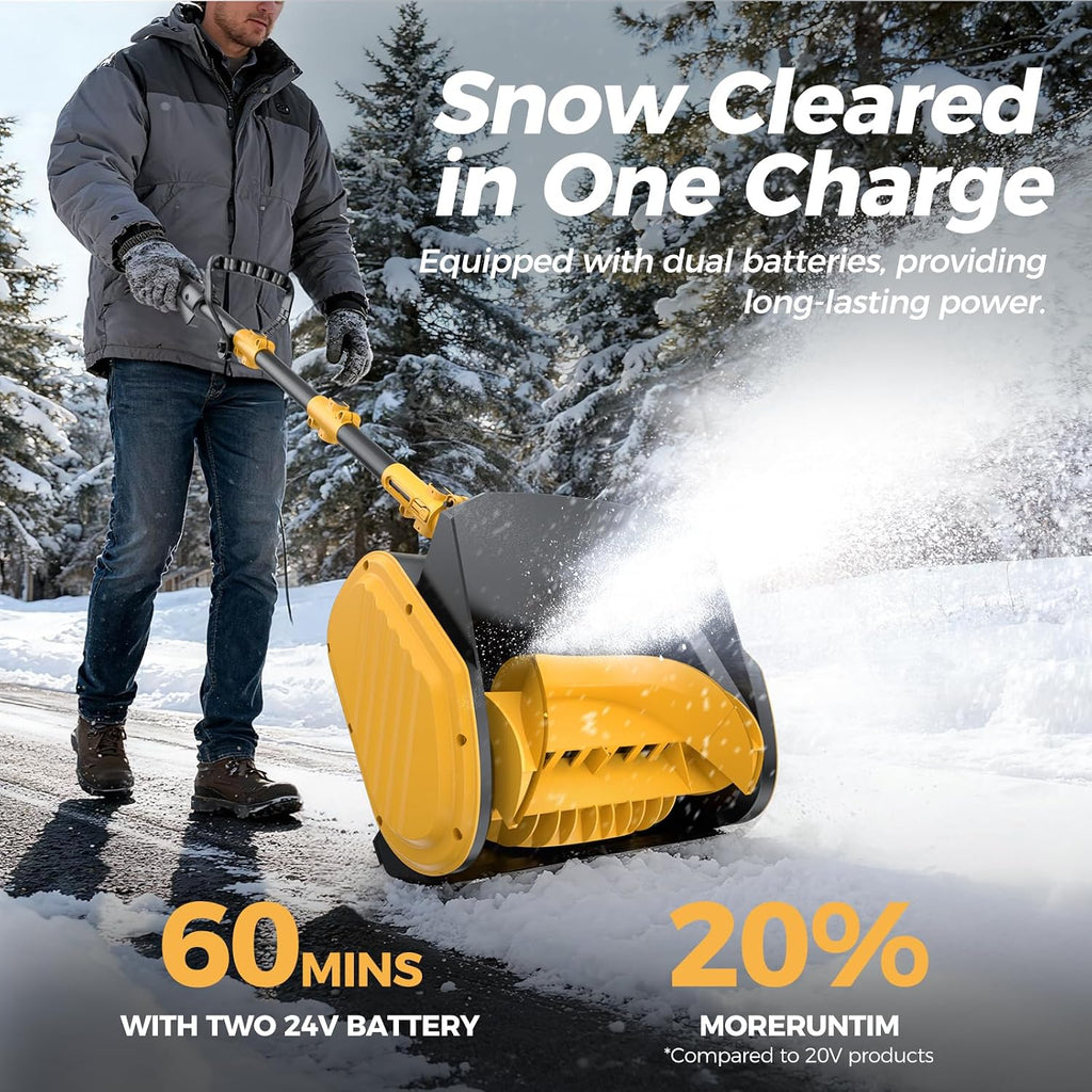 Electric Snow Shovel, 21000RPM Cordless Snow Blower, 13" Snow Blower with 2 Powered 24V Batteries, Lightweight for