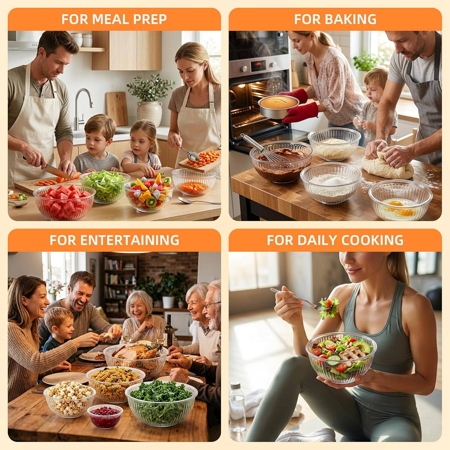 Glass Mixing Bowls with Lids Set - 5 Packs, Borosilicate Nesting Glass Bowls (3.7-2.1-1-0.5-0.2QT) for Baking, Salad