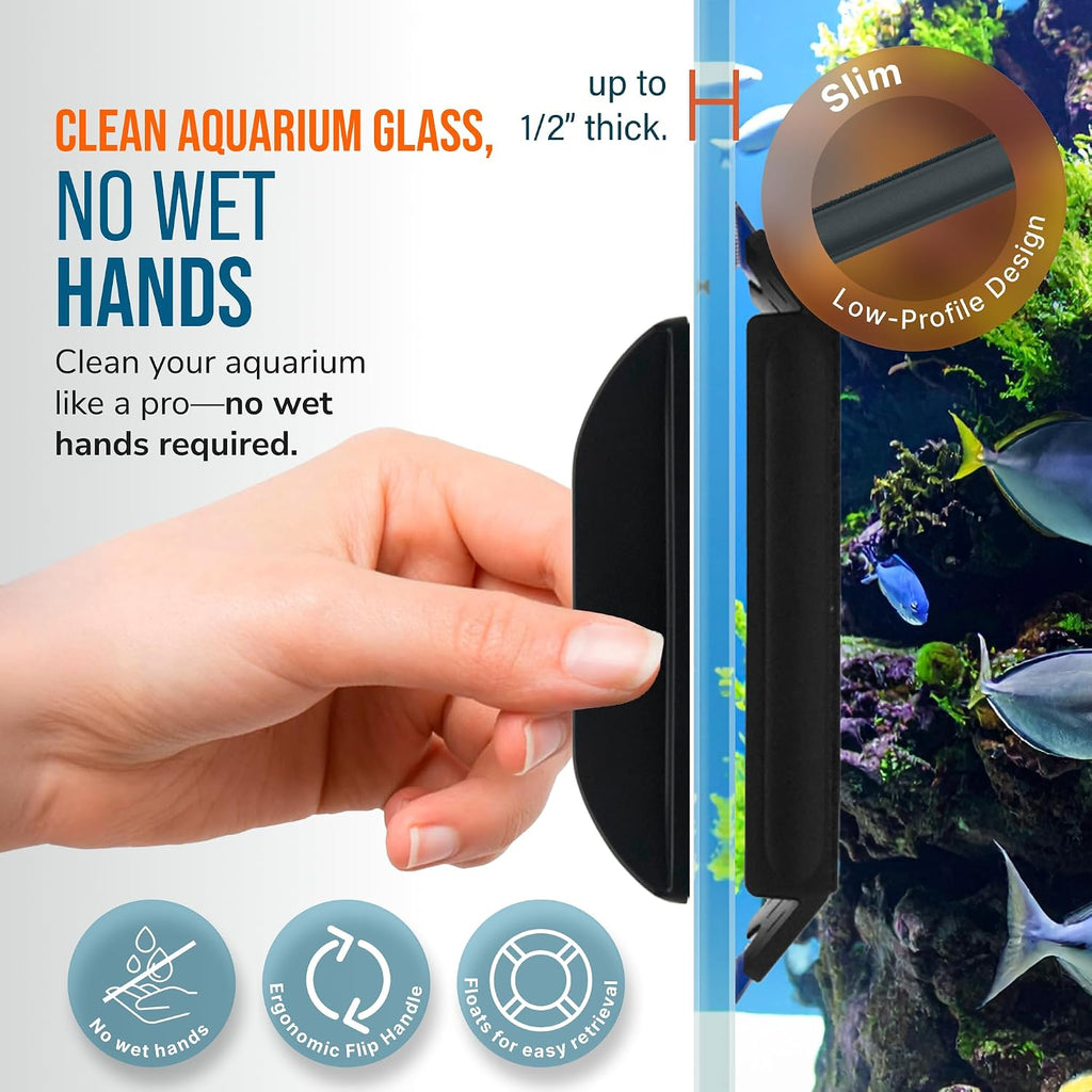 Flipper Edge Standard Magnetic 2-in-1 Aquarium Cleaner for Glass and Acrylic Tanks up to 1/2" (12mm) Thick – Dual