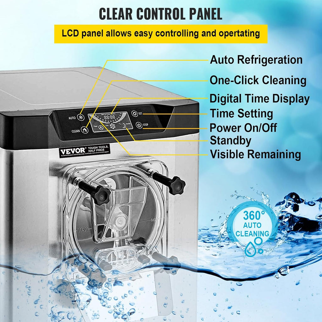 Commercial Ice Cream Machine 1400W 20/5.3 Gph Hard Serve Ice Cream Maker with LED Display Screen Auto Shut-Off Timer