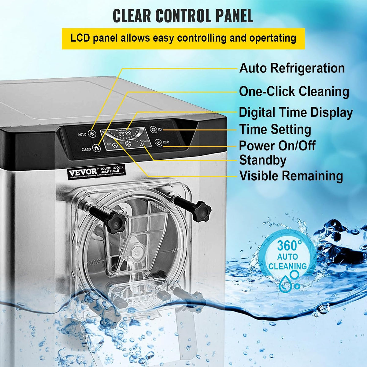 Commercial Ice Cream Machine 1400W 20/5.3 Gph Hard Serve Ice Cream Maker with LED Display Screen Auto Shut-Off Timer