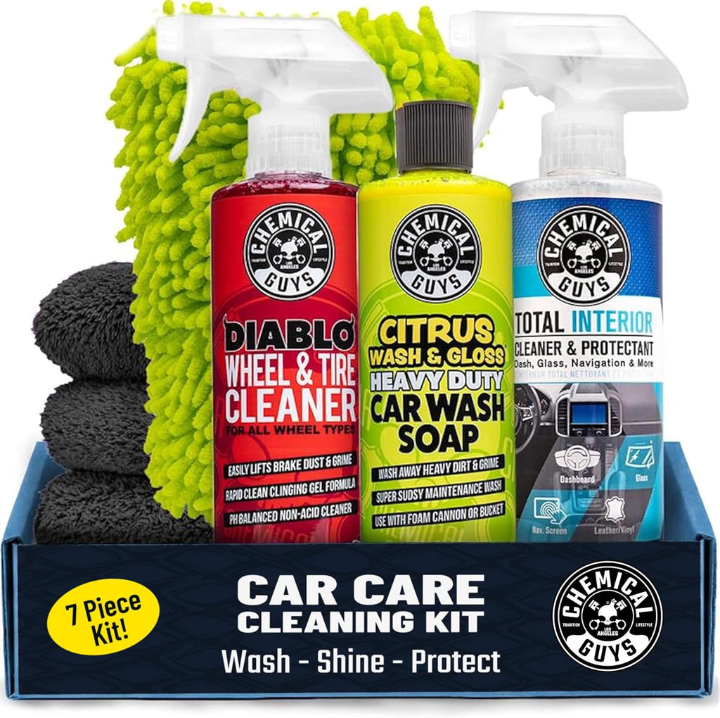 Car Cleaning Kit - with Car Wash Soap, Wheel Cleaner, Total Interior, Car Wash Mitt - Interior and Exterior Wash Kit