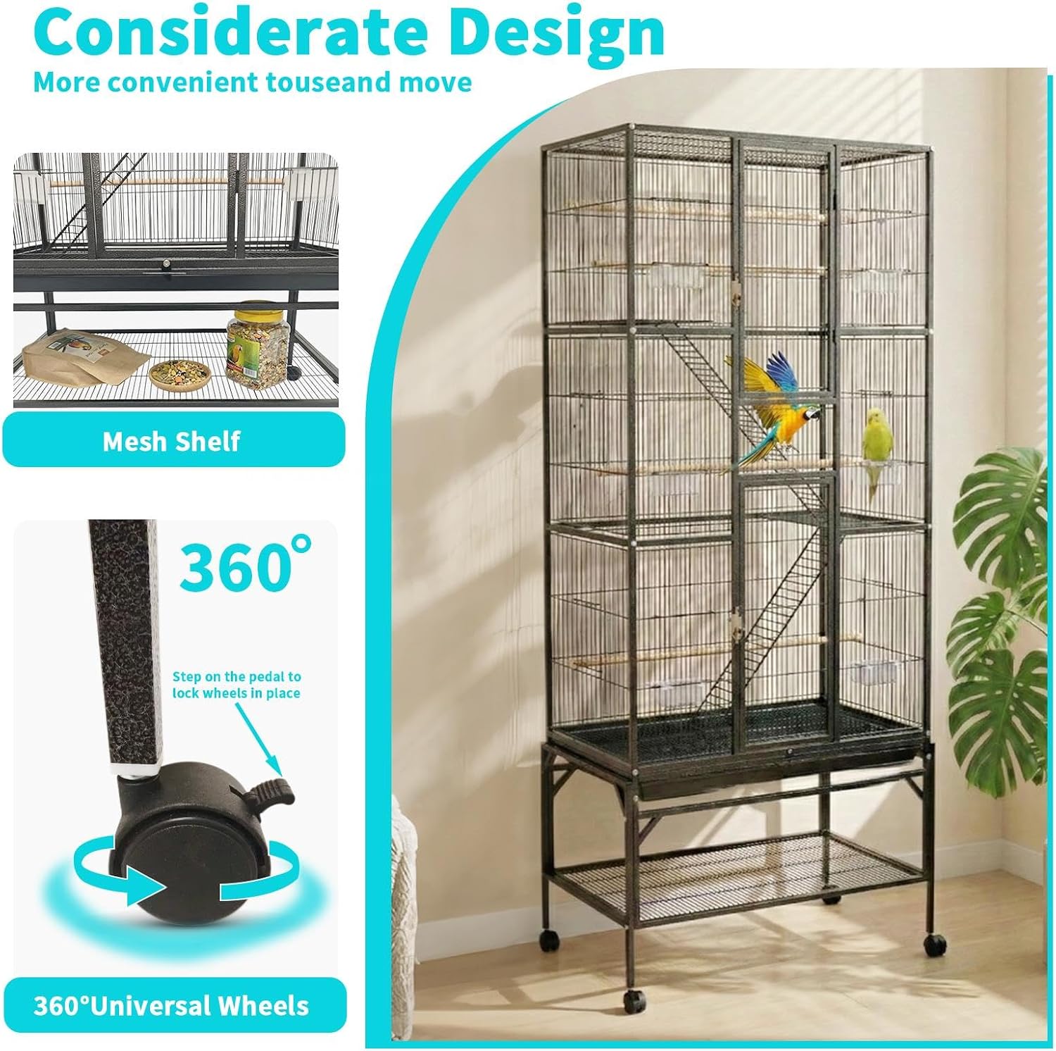 Professional Bird Keeper Cage, 31x18x69.5in Extra Large Vertical Flight Cage, Low-Carbon Steel Frame with Full