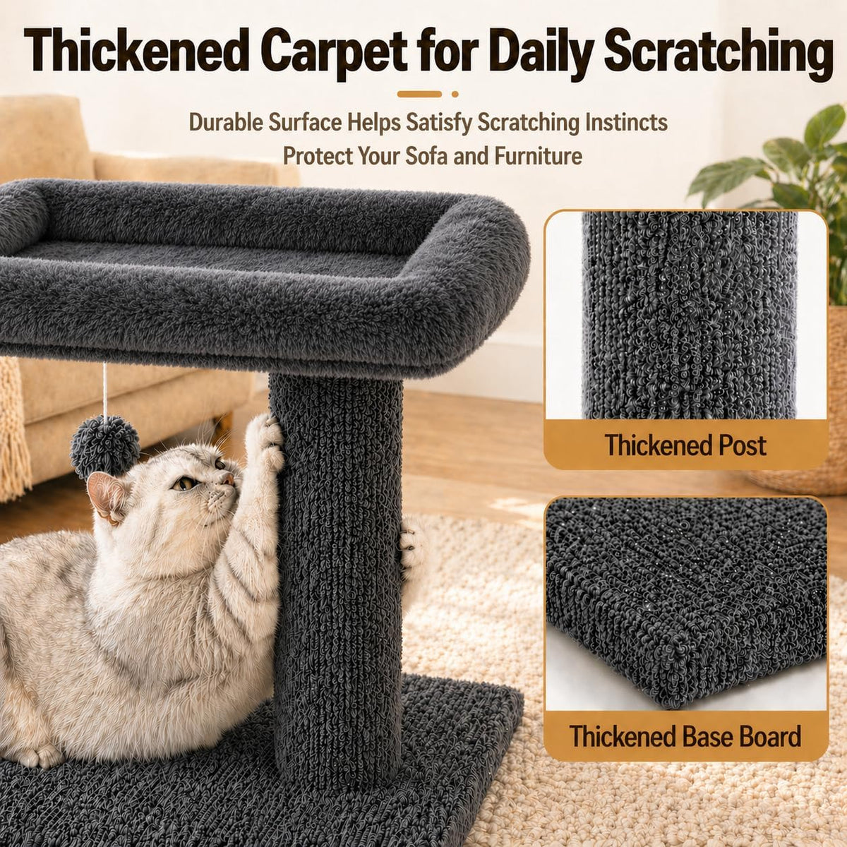 Small Cat Tree with Large Top Perch for Indoor Cats, Grey