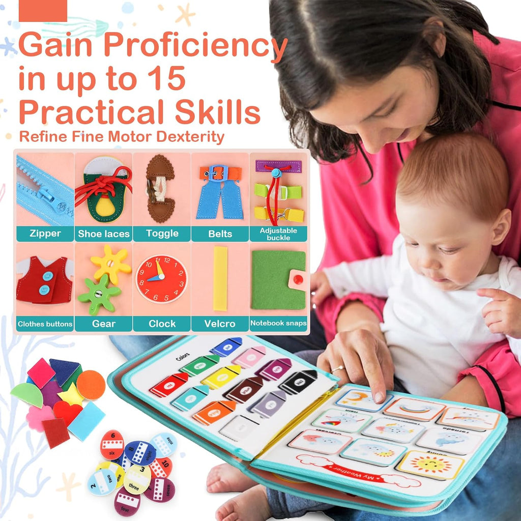 Toddler Busy Board Montessori Toys for Toddlers 1-3 Year Old Educational Activity Book Board Sensory Travel Toys Ages