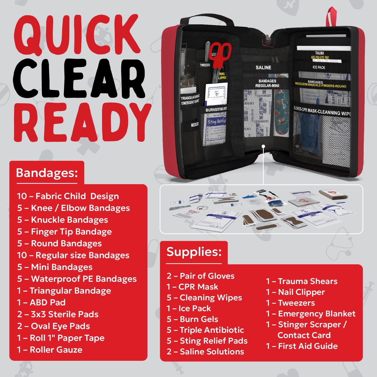 Portable First Aid Kit for Kids with CPR Shield - Ideal for Home, Car, School, Camping, and as a Travel First aid