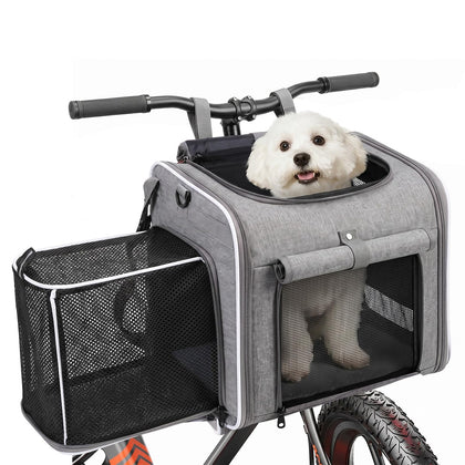 Dog Bike Basket 3-in-1, Foldable Handlebar Pet Carrier for Small Pets 18lbs