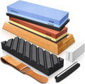 Complete Knife Sharpening Stone Set – Dual Grit Whetstone 400/1000 3000/8000 Knife Sharpener with Leather Strop