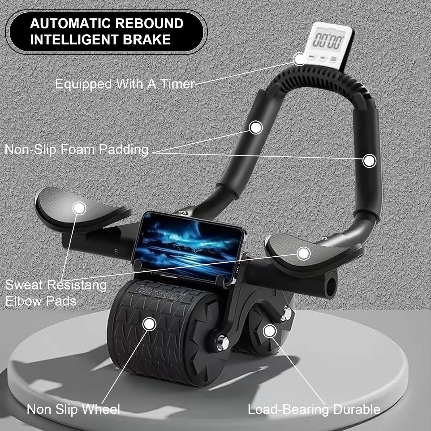 2026 Upgraded Ab Roller Wheel with Knee Mat &Timer - Automatic Rebound Abdominal Wheel with Elbow Support, Abs