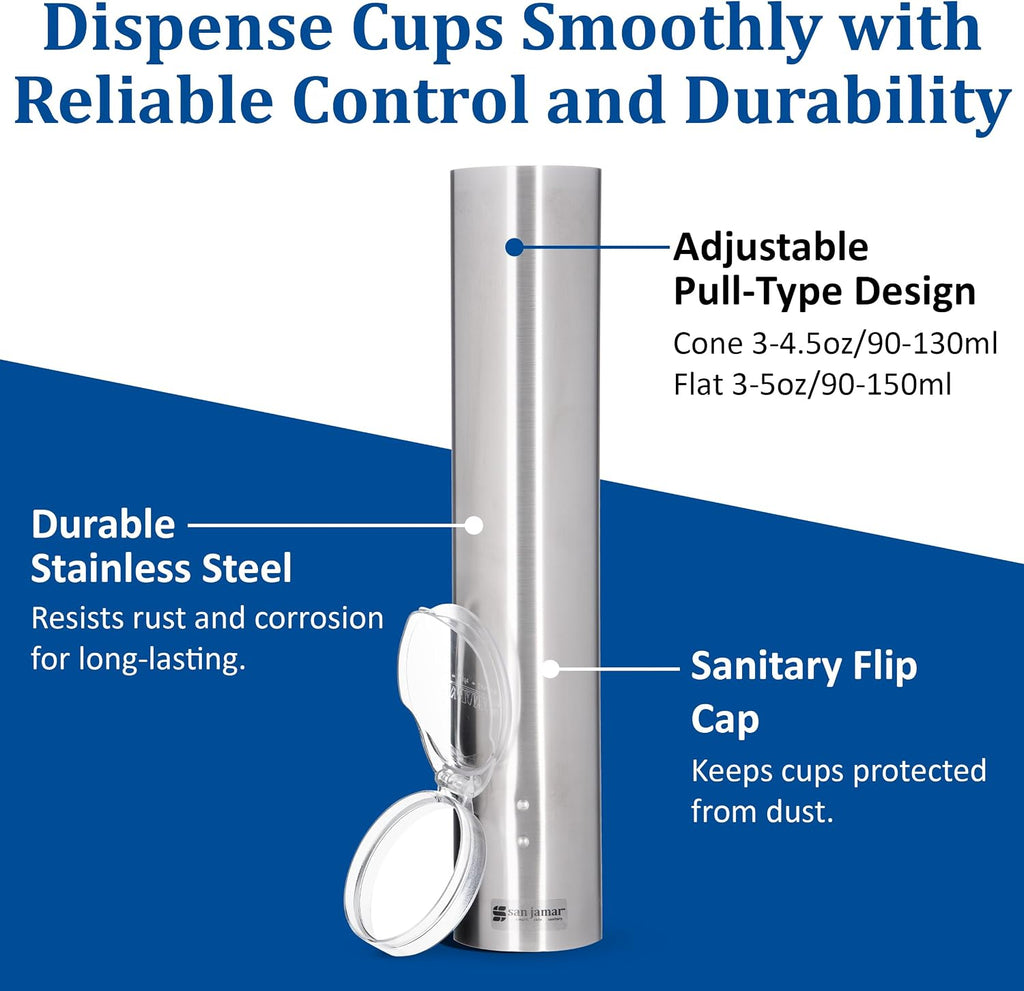 Small Pull-Type Stainless Steel Cup Dispenser, 3-5 oz