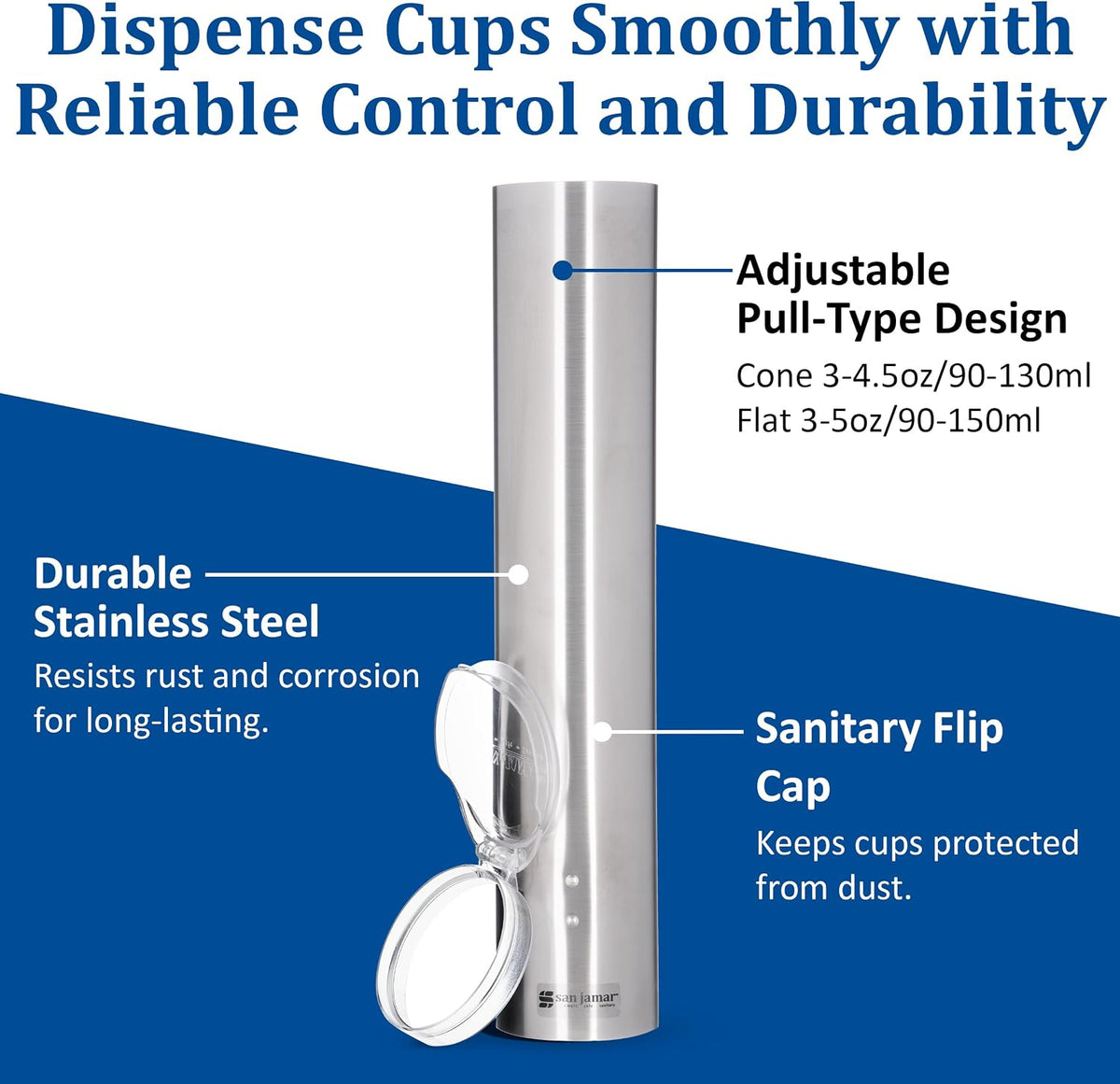 Small Pull-Type Stainless Steel Cup Dispenser, 3-5 oz