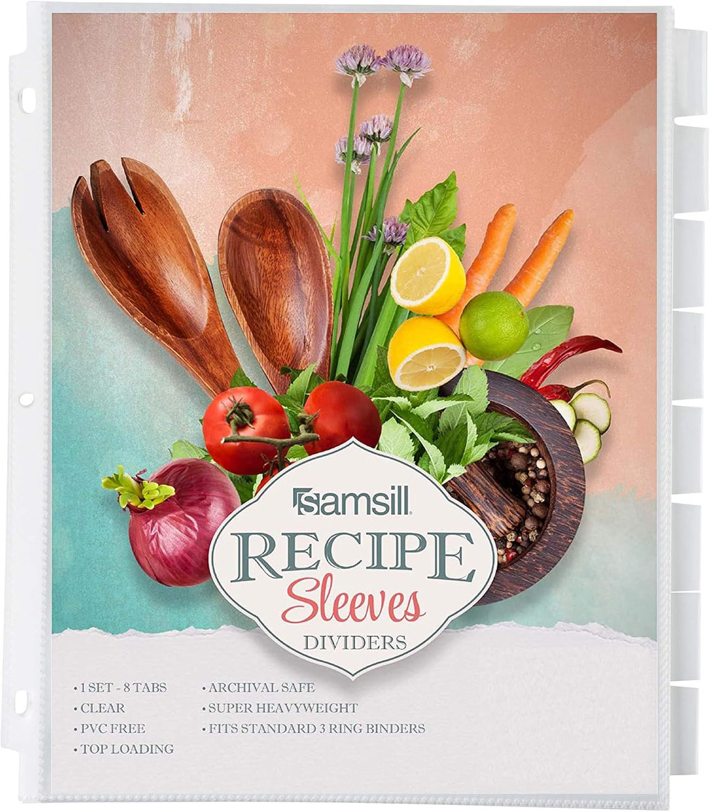 8 Tab Recipe Dividers, Recipe Sleeves, Sheet Protector Dividers, with Tab Inserts, Clear, Super Heavyweight, Top