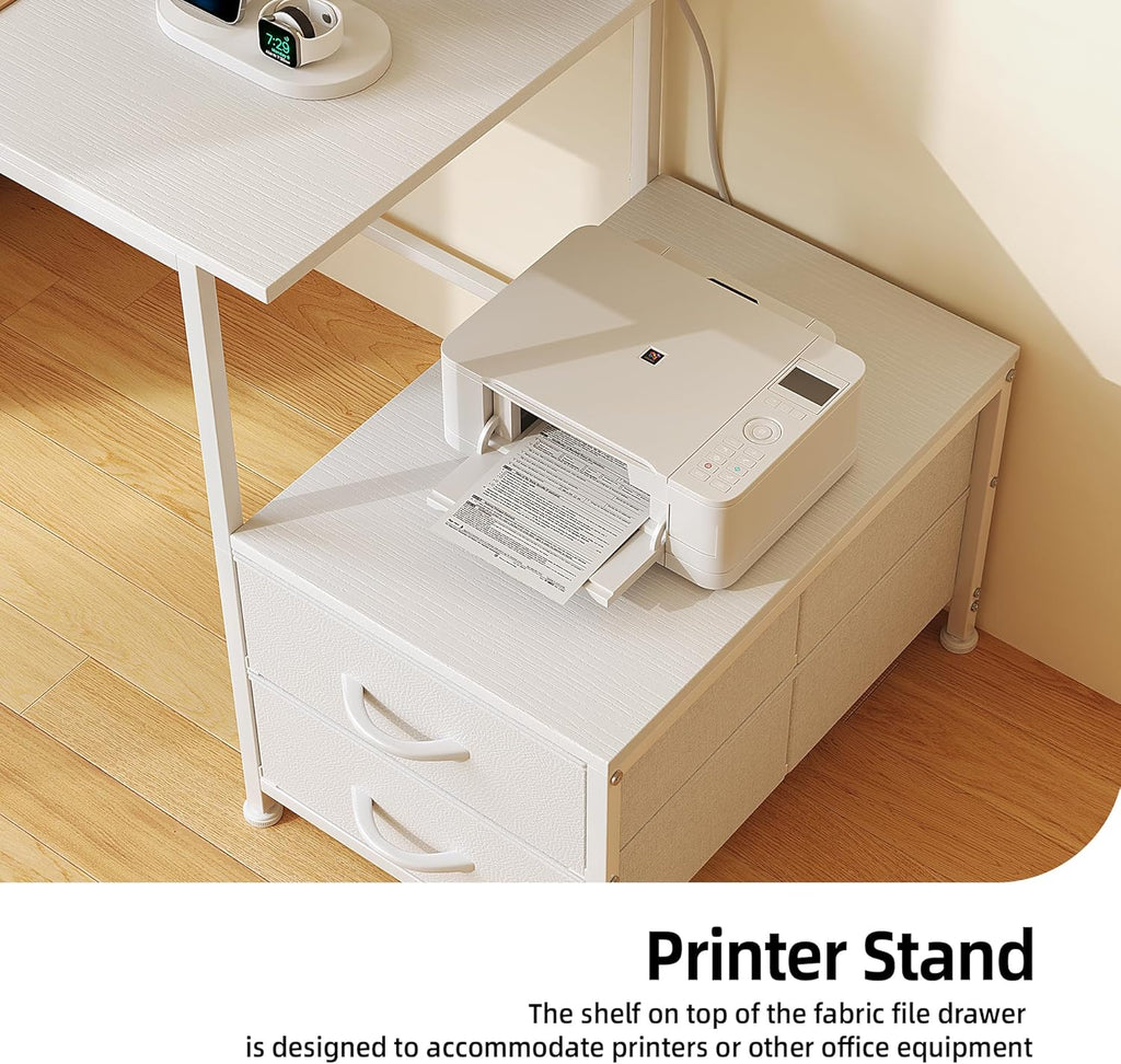 52 Inch Office Desk with 6 Drawers and Printer Space for Storage, Reversible Computer Desk with Monitor Stand & Power