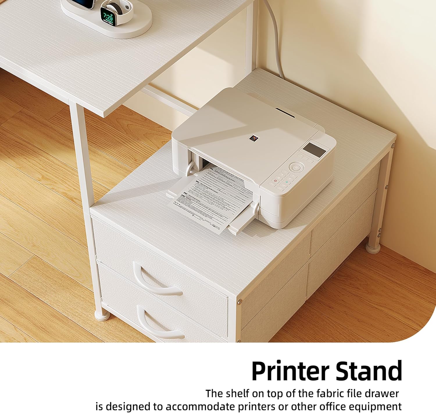 52 Inch Office Desk with 6 Drawers and Printer Space for Storage, Reversible Computer Desk with Monitor Stand & Power