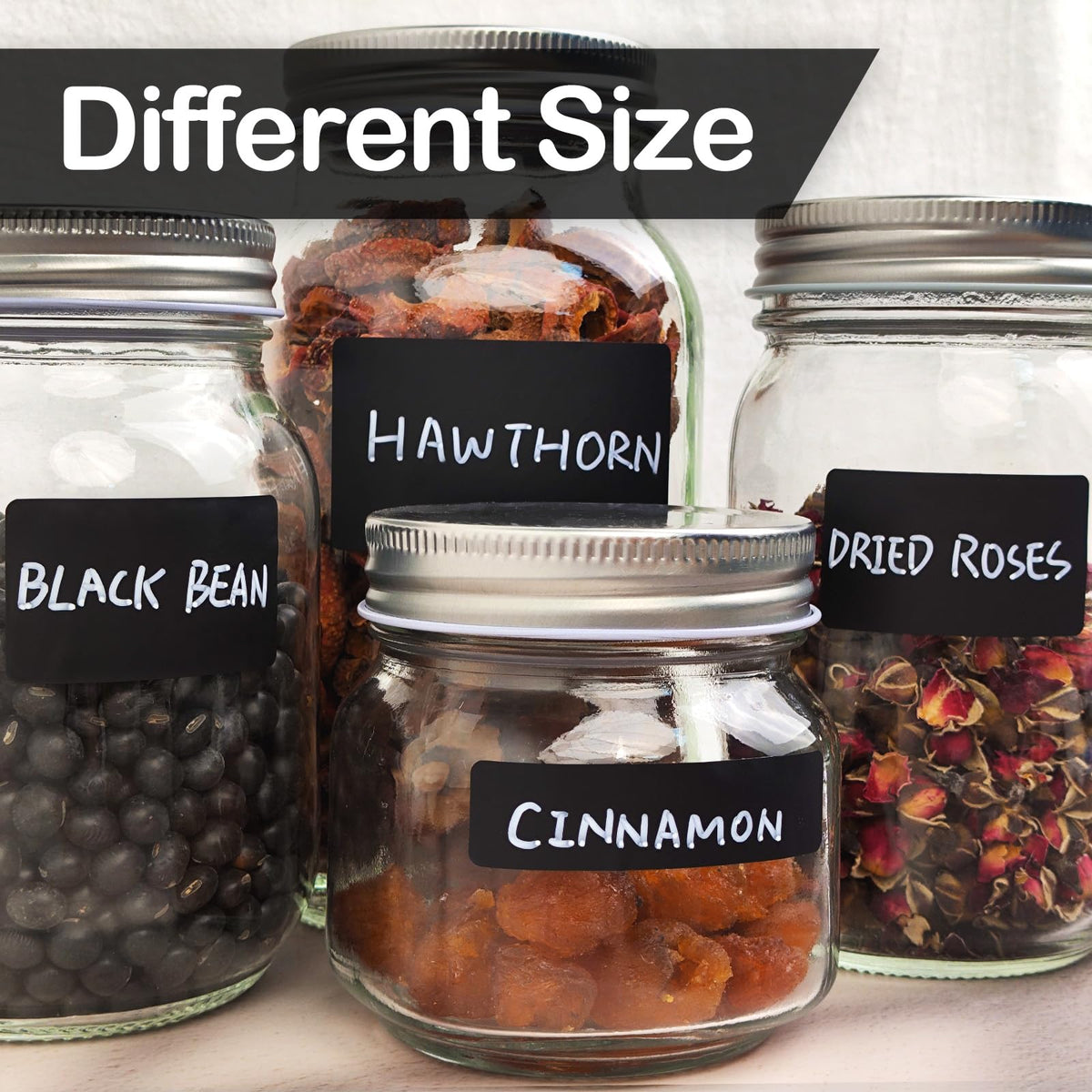 170Pcs Black Removable Labels for Jars with 2 Liquid Chalk Marker