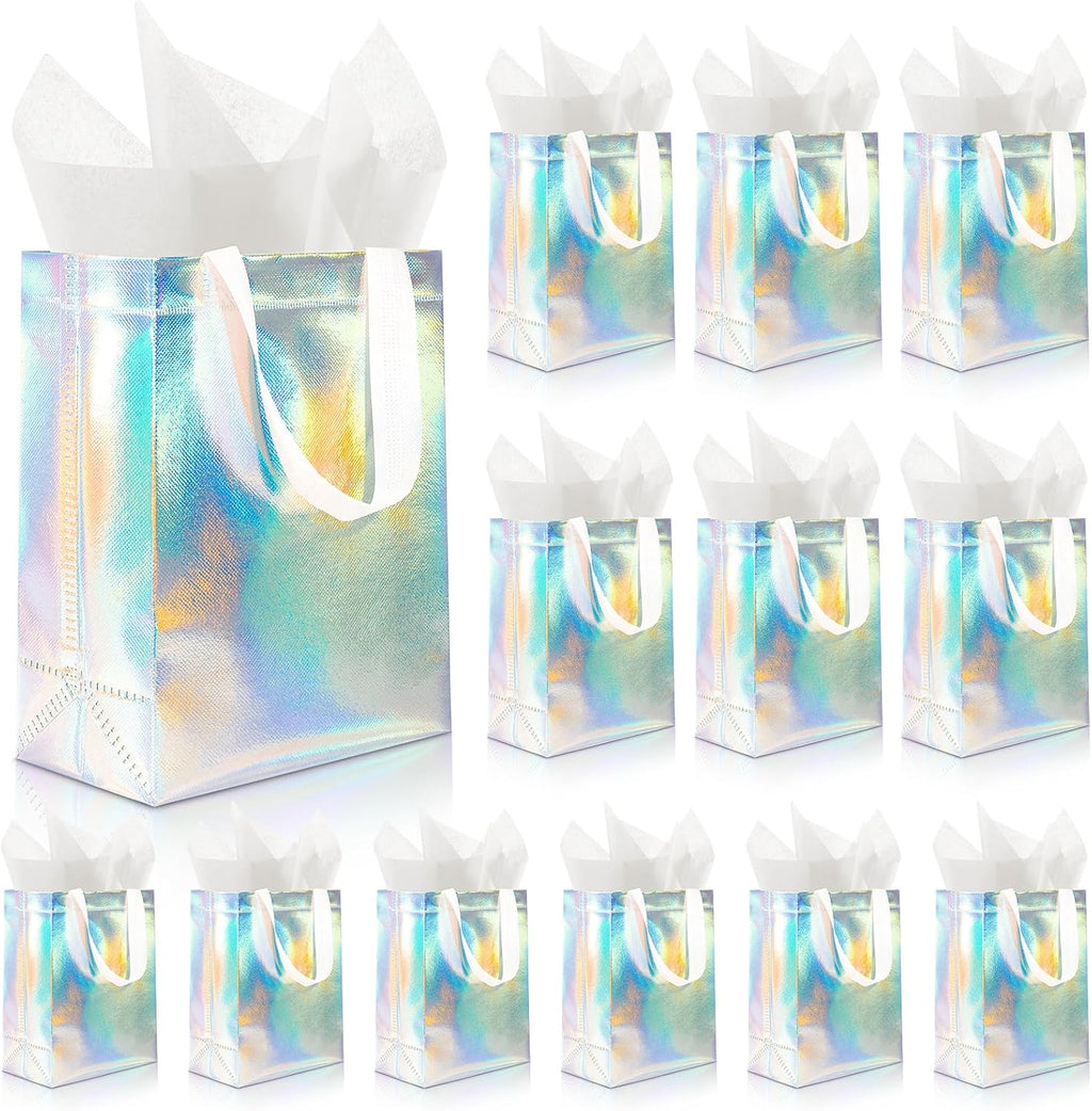 12 Pack Reusable Gift Bags with Handles & 24 Tissue Papers