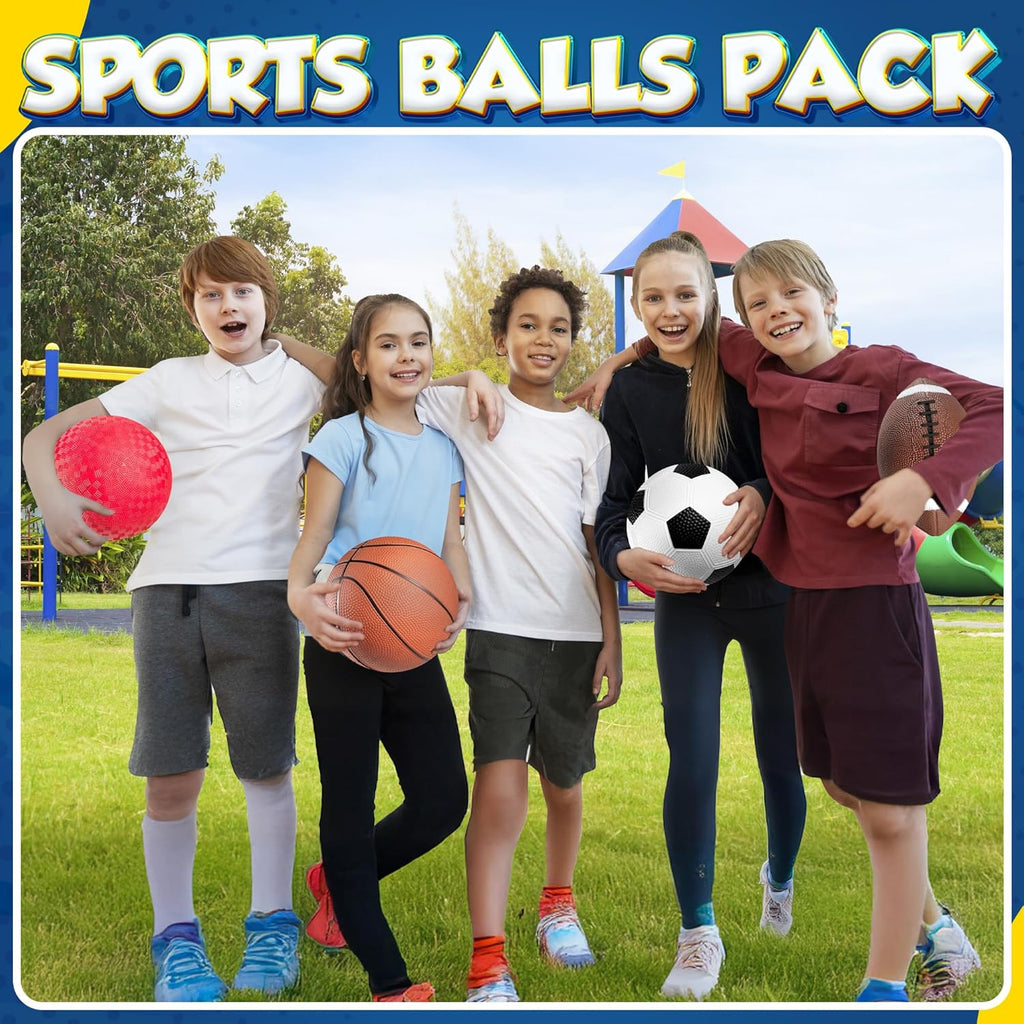 Sports Balls for Kids & Toddlers - (Pack of 4) 5-inch Sports Set Includes Football, Small Size Soccer, Basketball