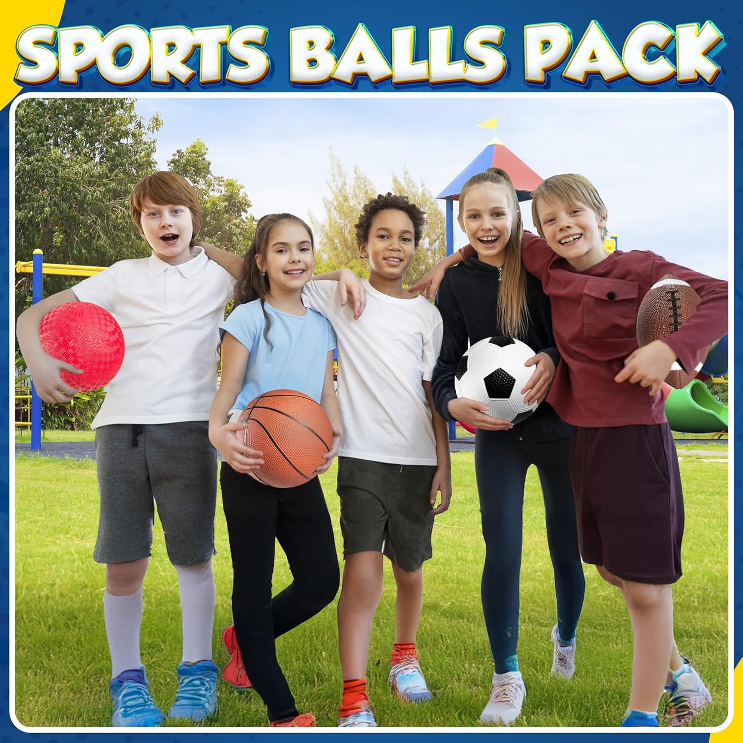 Sports Balls for Kids & Toddlers - (Pack of 4) 5-inch Sports Set Includes Football, Small Size Soccer, Basketball