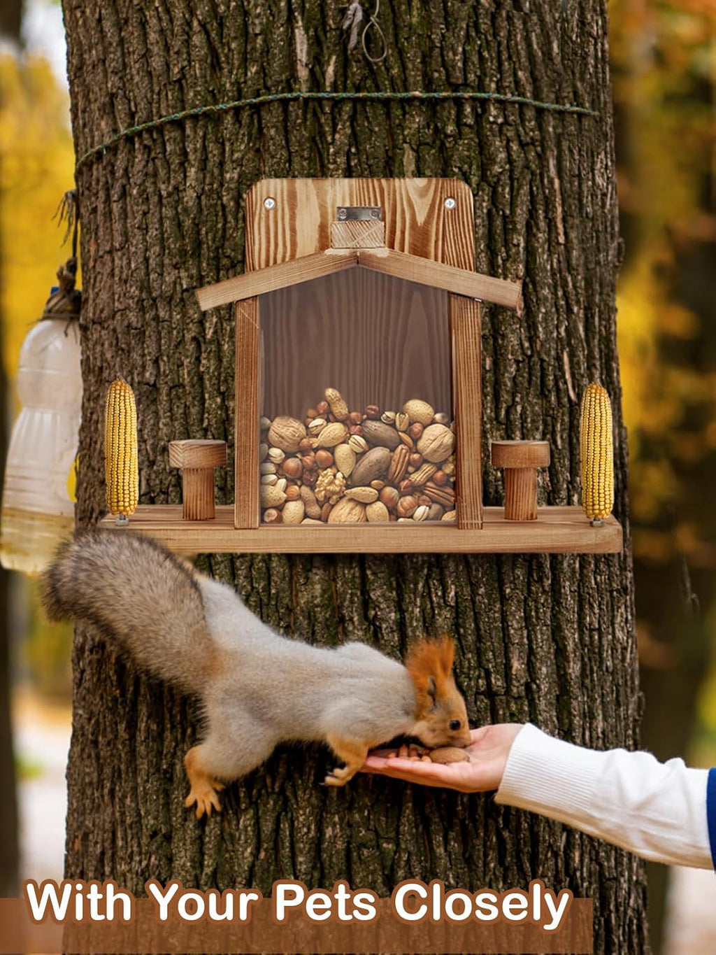 Squirrel Feeder for Outside, Durable Wooden Squirrel Feeder Platform, Funny Squirrel Houses Picnic Table, Squirrel