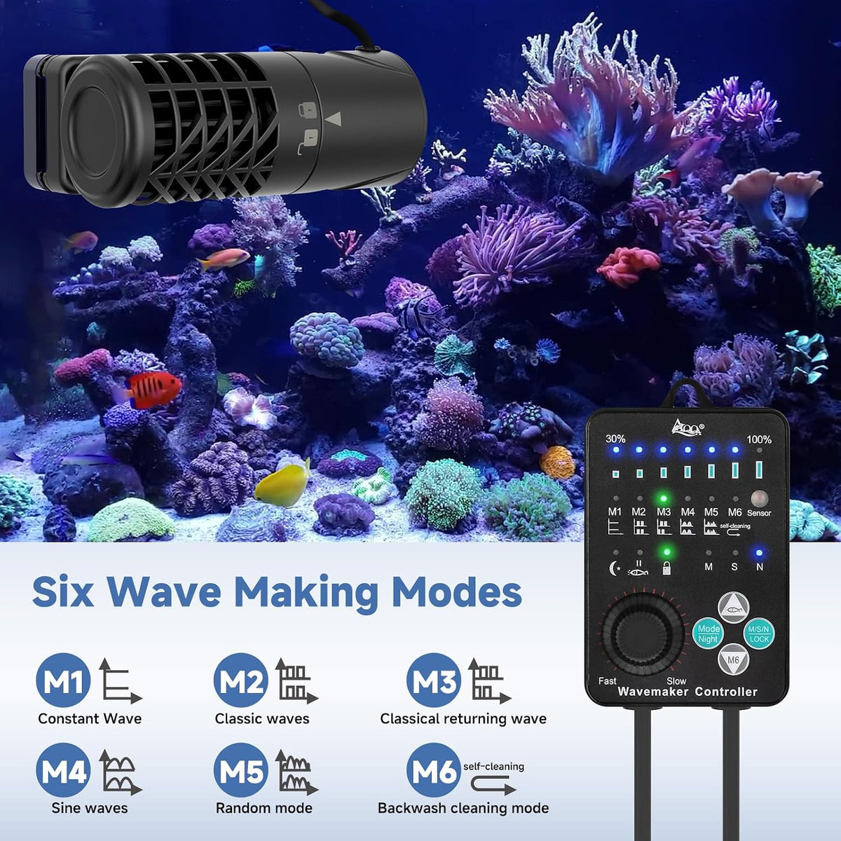Aquarium Wave Maker Magnetic Adjustable Cross Flow Pump, 15W