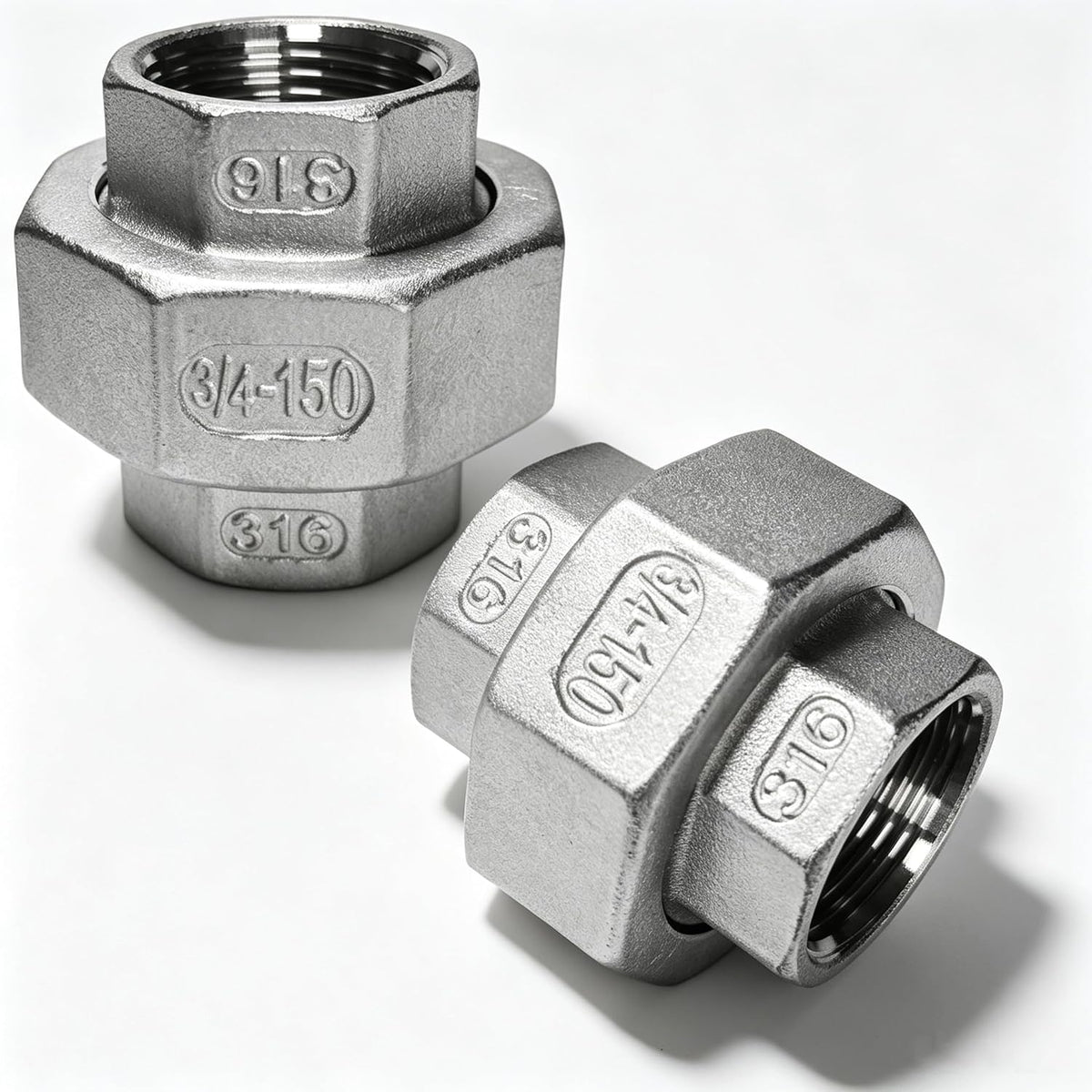 316 Stainless Steel Union Fitting, 3/4 Inch NPT Female, 2-Pack