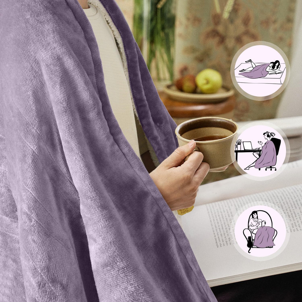 Heated Blanket 50"x60", Electric Blanket Machine Wash, Purple | 5 Heating Levels Heated Throw Blanket, Overheat