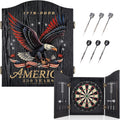 Sisal Dart Board Cabinet Sets, US250 Dartboard with Scoreboard for Adults | USA 250th Anniversary Patriotic Gift