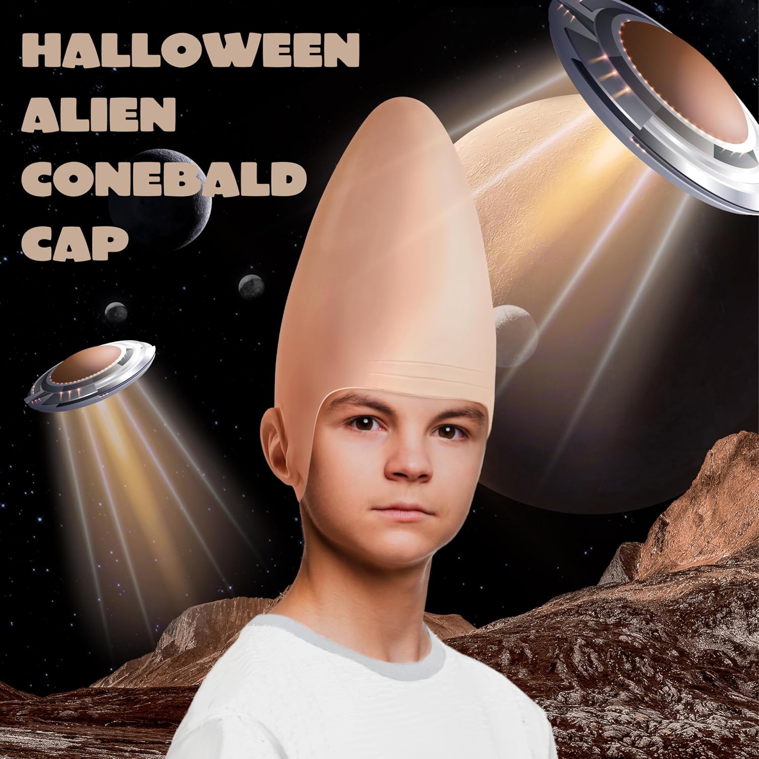 Halloween Cone Bald Head, Latex Bald Wig Cap for Men Woman Adult Kid, Boy Girl Halloween Alien Cosplay Costume