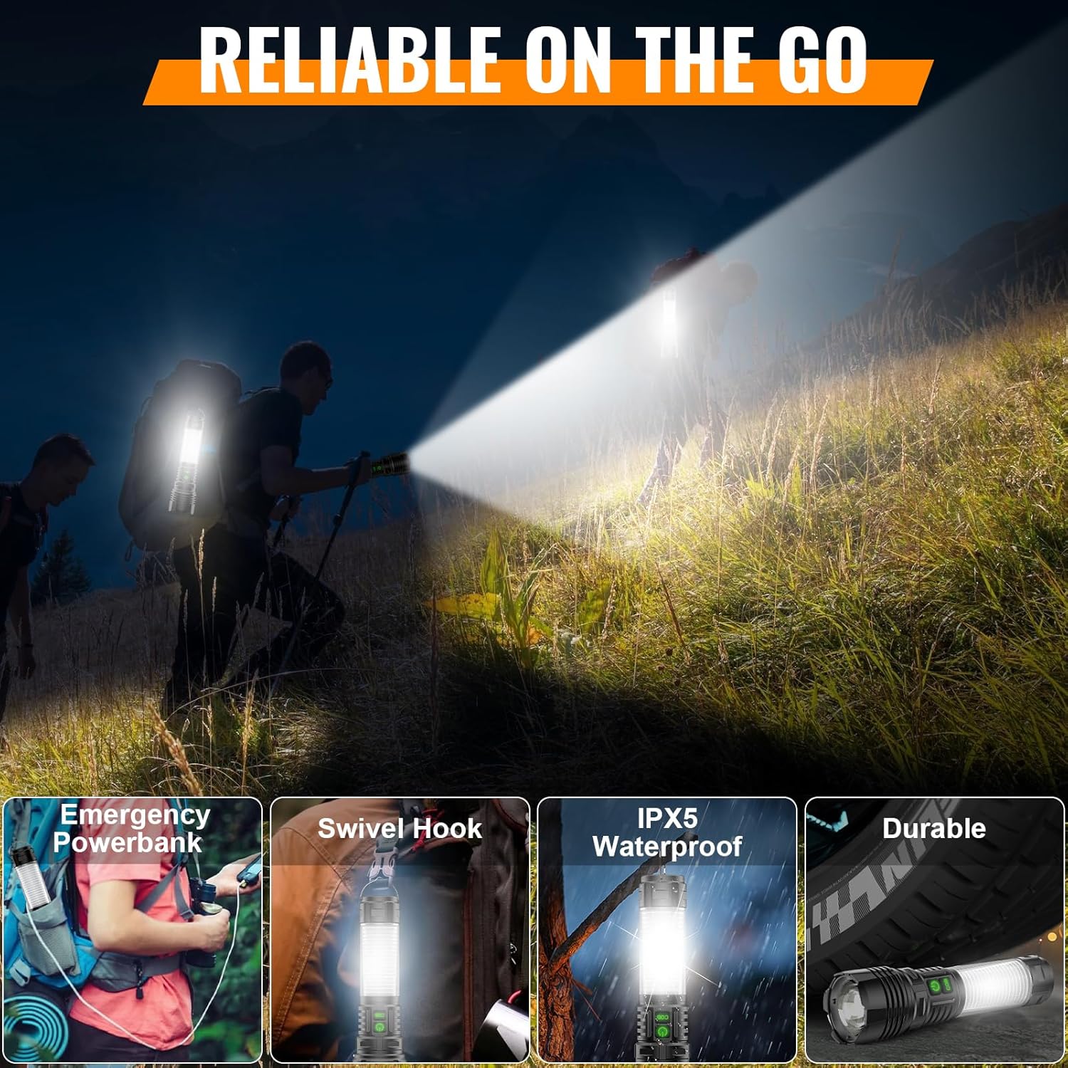 Rechargeable LED Flashlight Lantern 2000 High Lumens - with Camping Lanterns, Long Range LED Super Bright Flashlight