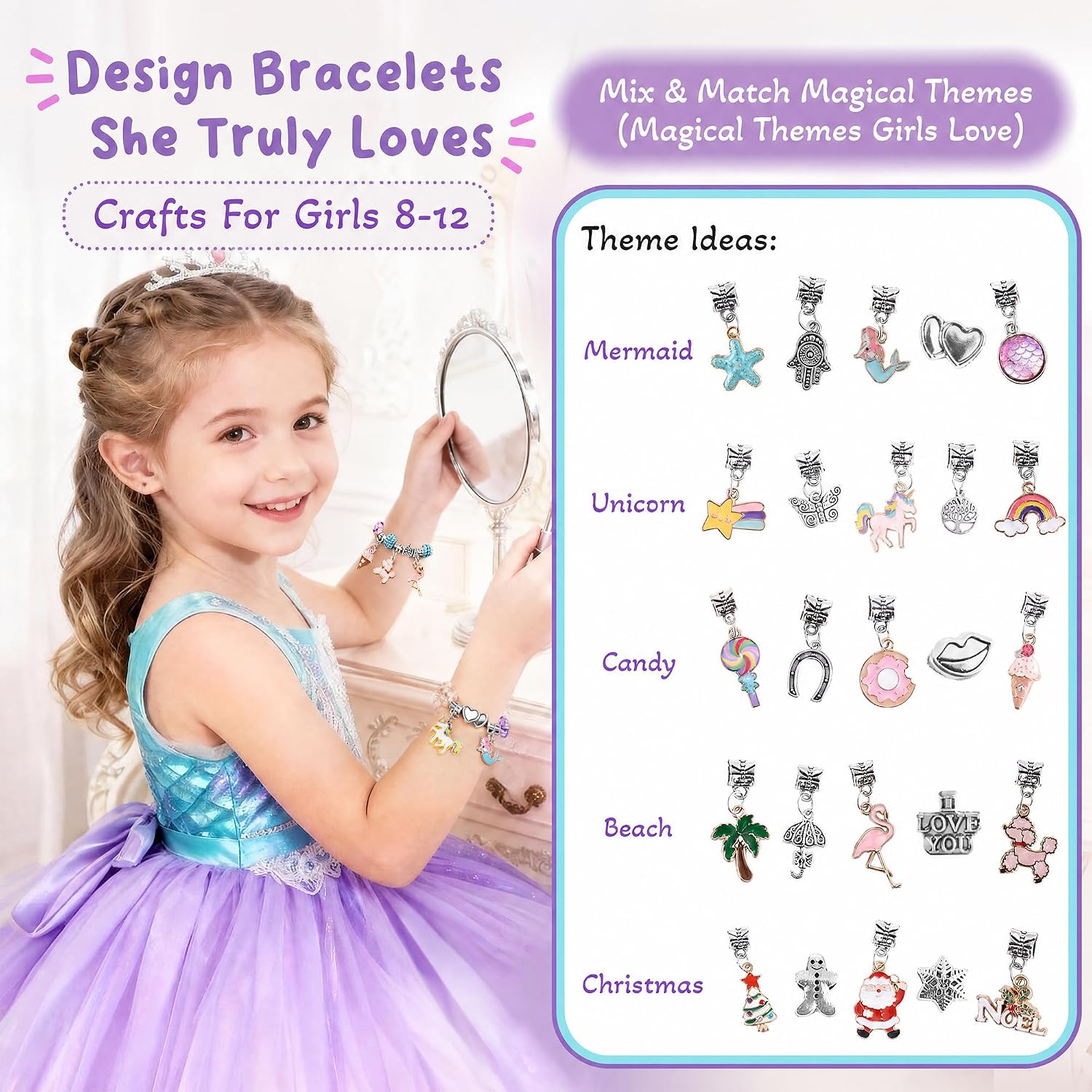 Charm Bracelet Making Kit & Unicorn/Mermaid Girl Toy- ideal Crafts for Ages 8-12 Girls who Inspire Imagination and