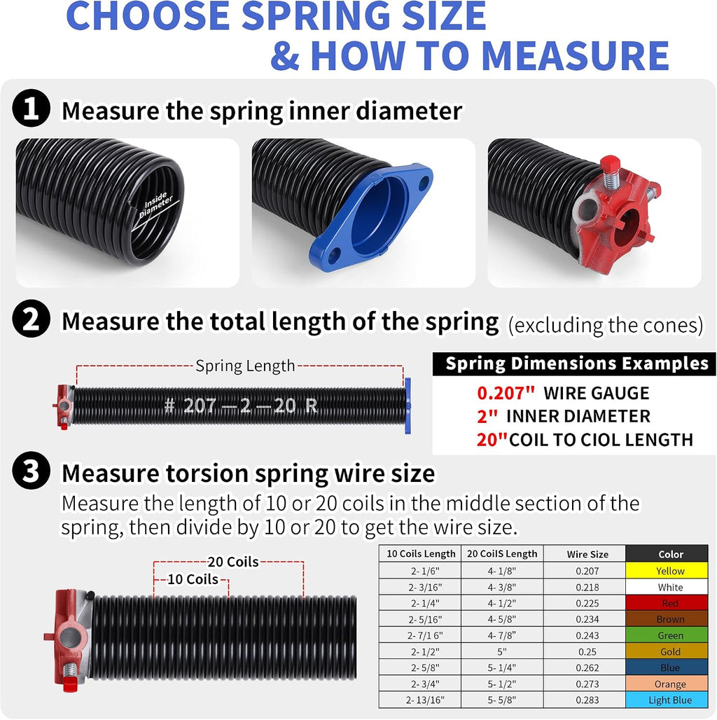 Garage Door Torsion Springs, 1 Pair, 0.207" x 2" ID x 22", Replacement Kit