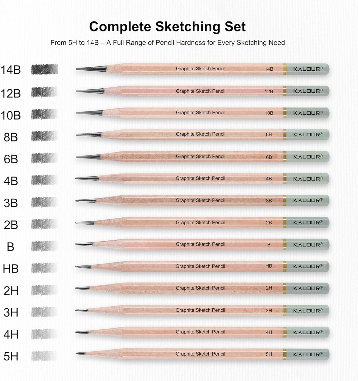 18-Piece Professional Sketch Pencil Set - Includes 5H to 14B Pencils, Vinyl Eraser, Kneaded Eraser,Sharpener and