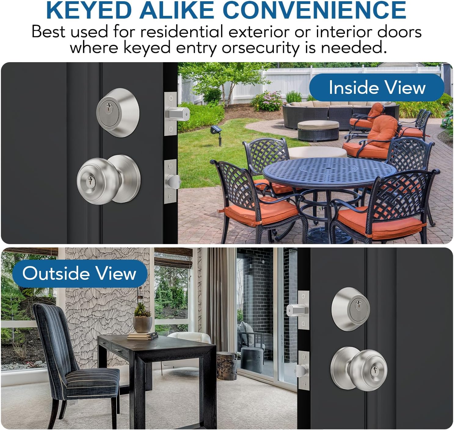 2 Set All Keyed Same Entry Door Knobs and Single Cylinder Deadbolt Combo Set for Entrance and Front Door, Keyed Alike