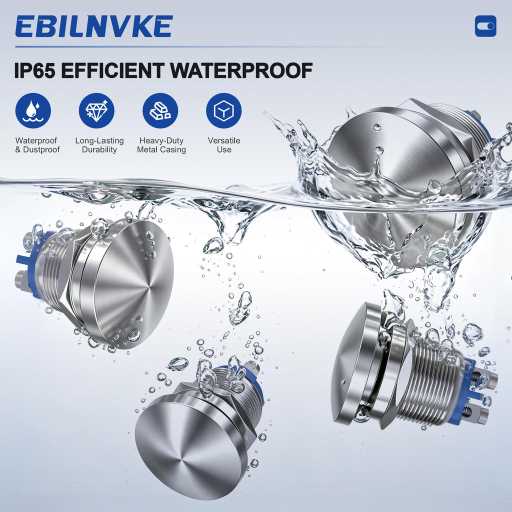 EBILNVKE 22mm Mushroom Head Momentary Push Button Switch, SPST 1NO