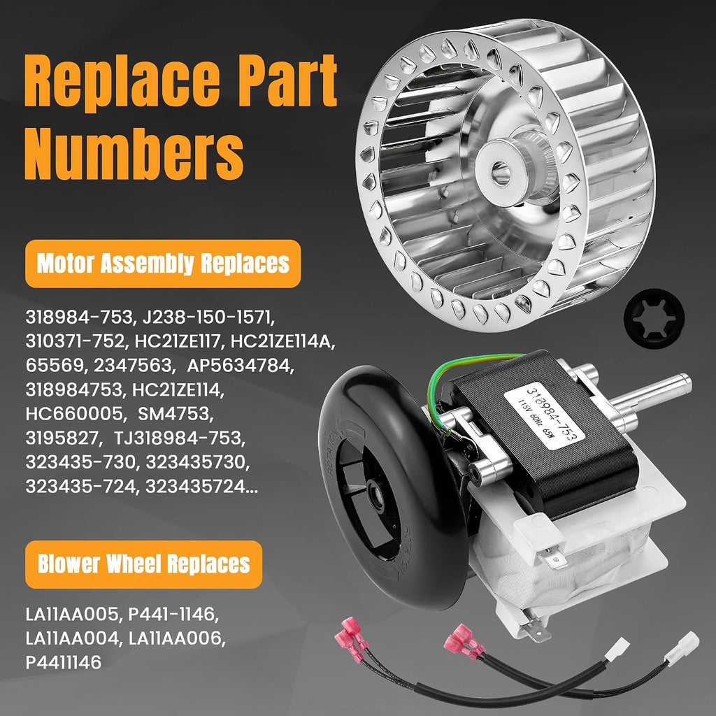318984-753 Inducer Motor Assembly & LA11AA005 Blower Wheel Compatible with Carr-ier Bry-ant Pay-ne Ja-kel Furnaces, Replaces HC21ZE117 HC21ZE114A LA11AA004, Furnace Draft Inducer Motor By Fetechmate